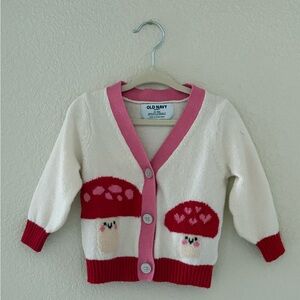 Old Navy Kids Cardigan with Mushroom Design - Cream and Red